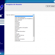 A imagem mostra a tela do sistema SGM - Sistema de Gerenciamento de Matérias. À esquerda mostra o logo do sgm e abaixo os menus disponíveis, ao centro da tela mostra uma tabela dos tipo de matérias do sgm.