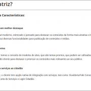 A imagem descreve o que é o sistema matriz gerenciador de sites. Apresenta três mini imagens dispostas na vertical e ao lado o significado de cada uma.