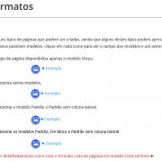 A imagem mostra ícones clicáveis para explicar os tipos de páginas lista do Matriz. 