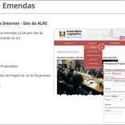 A imagem mostra a pesquisa da emenda via internet. Á esquerda a explicação de como pesquisar e à direita a imagem da pesquisa.